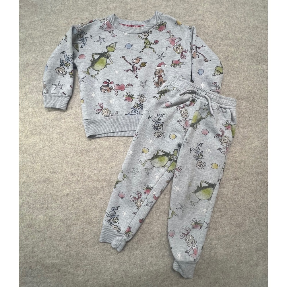 Grinch All Over‎ Print Sweatshirt Jogger Set Light Grey Heather 3T